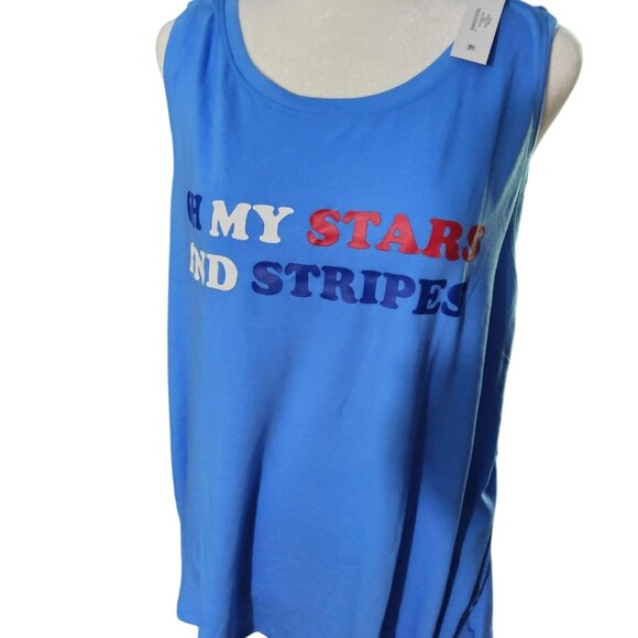 Athletic Womens Red White Blue Oh My Stars and Strips Sleeveless Shirt - Picture 1 of 4